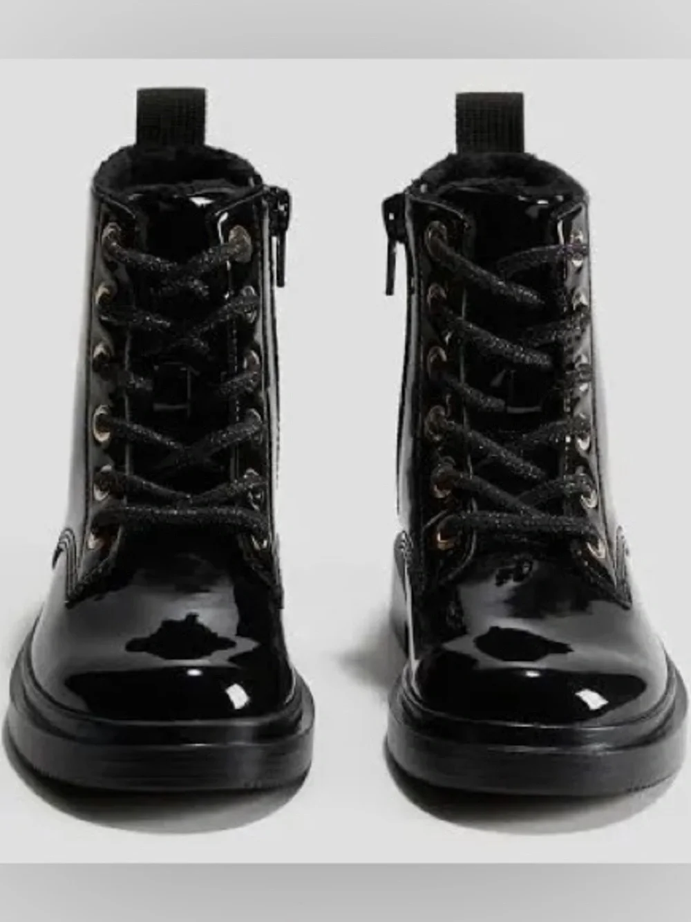 NWOT H&M Black Patent Lace-Up Kids Combat Boots